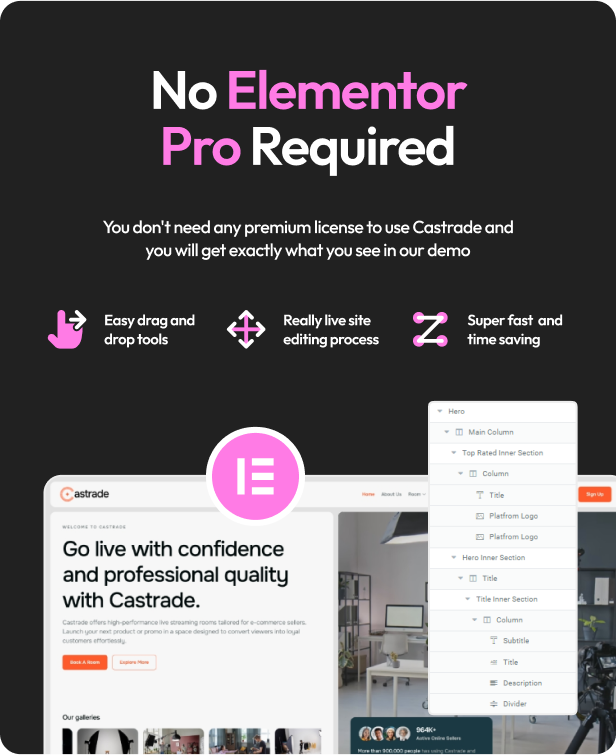 Castrade - Live Streaming Room Rental Elementor Template Kit