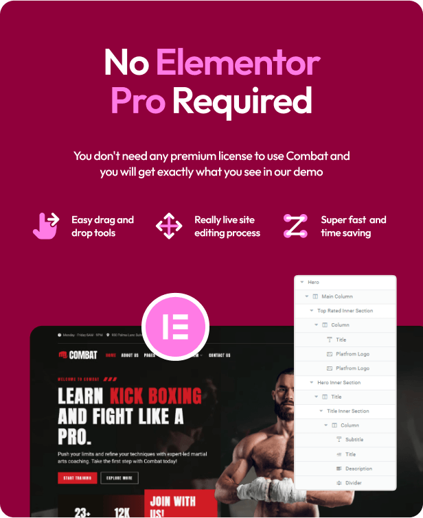 Combat - Martial Arts Club & Trainer Elementor Template Kit