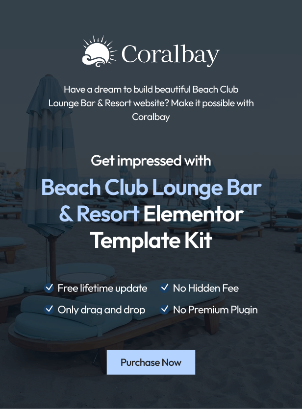 Coralbay - Beach Club Lounge Bar & Resort Elementor Template Kit