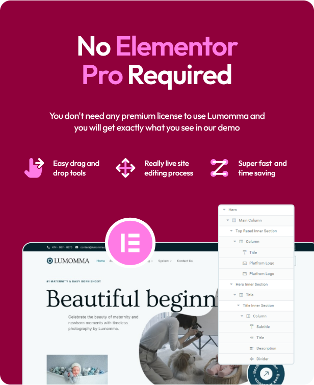 Lumomma Maternity & Baby Born Shoot Elementor Template Kit