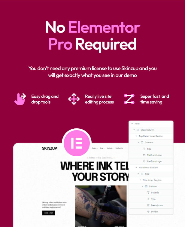 Skinzup - Tattoo Studio & Removal Elementor Template Kit