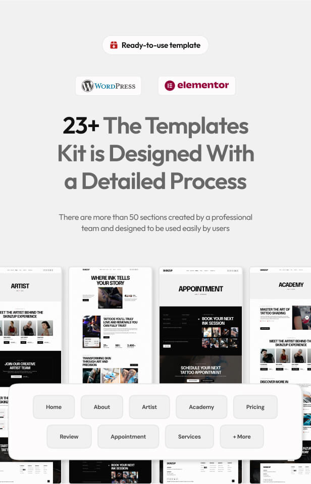 Skinzup - Tattoo Studio & Removal Elementor Template Kit
