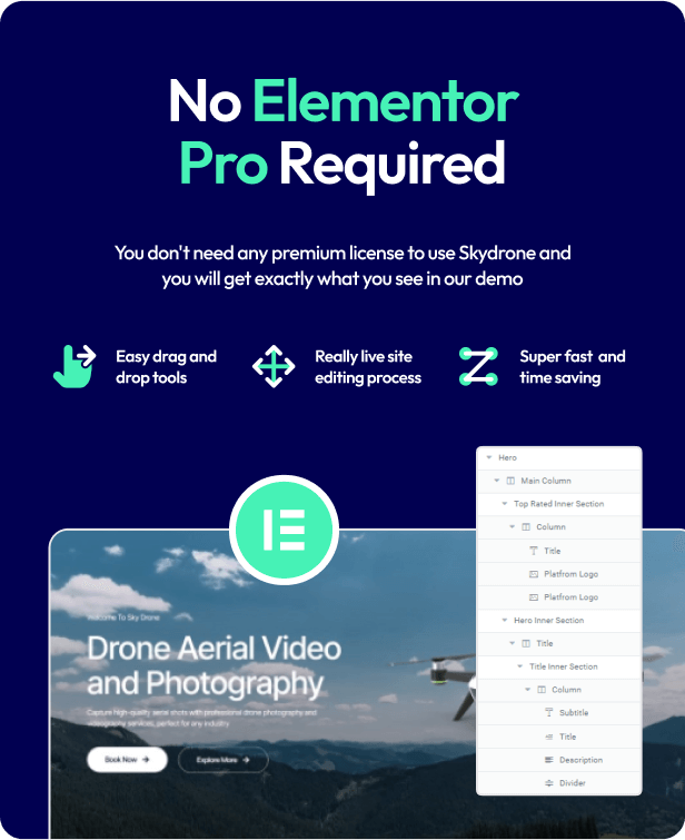 Skydrone - Drone Aerial Video & Photography Elementor Template Kit