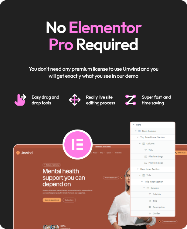 Unwind - Psychologist Therapist & Mental Health Elementor Template Kit